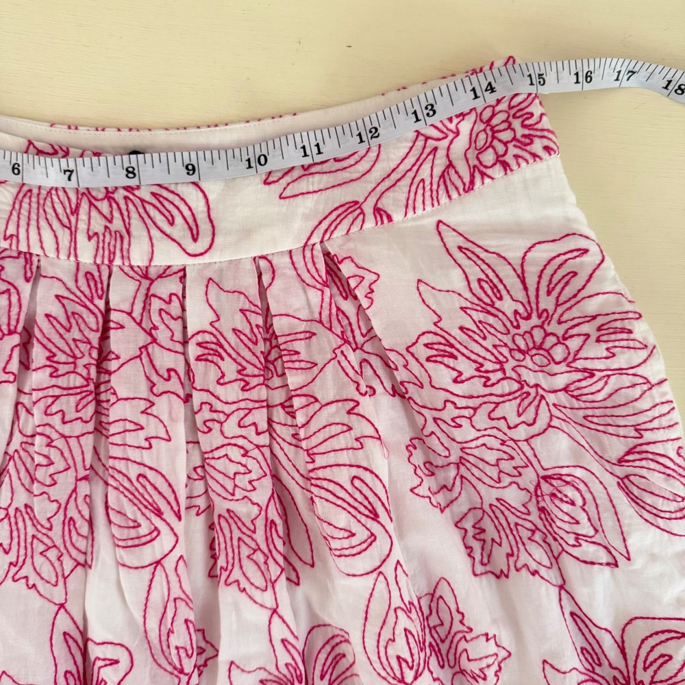 Nimo Pink White Embroidered Cotton Maxi Skirt Medium Pockets Beaded Hem - Picture 4 of 8